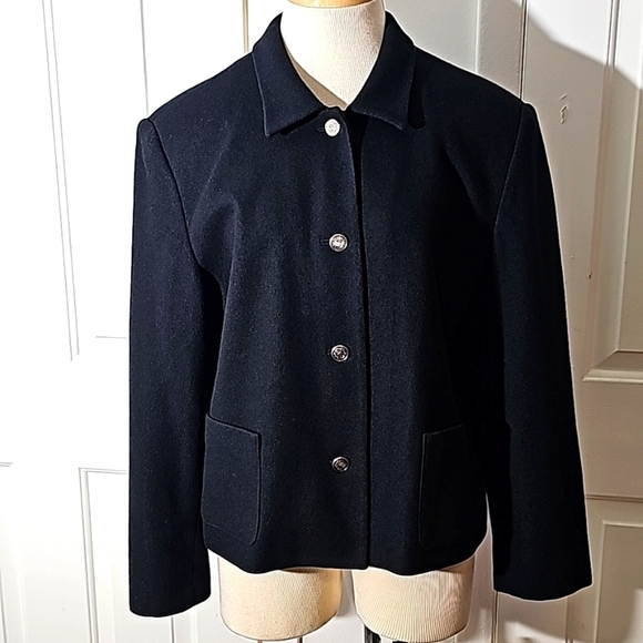 L.J.L. wool jacket women's black. Size 16. Silver buttons. 2 front pockets. - Picture 1 of 8